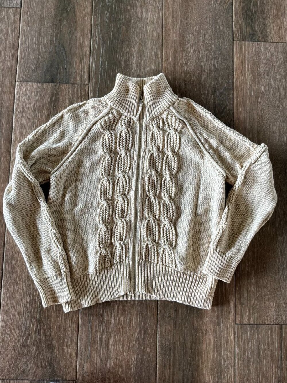 Banana Republic cable knit womens fisherman zip front cardigan size XL